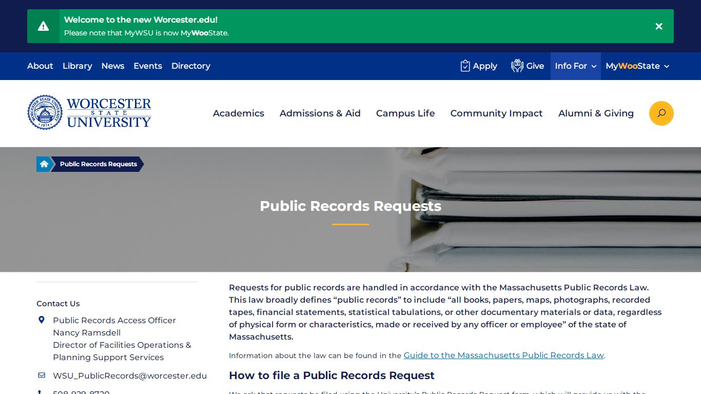 Public Records Requests | Worcester State University