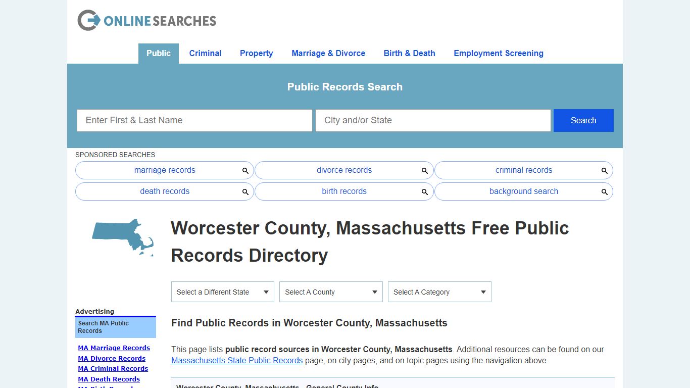 Worcester County, Massachusetts Public Records Directory